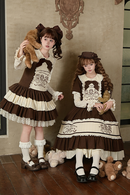 Doll Fairy Tale Lolita Dress + Ribbon Brooch + Belt + 2-way Embroidery Brooch