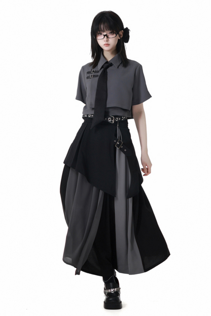 Mode tie short shirt + culottes ++ asymmetrical skirt + long skirt