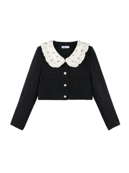 Diamond Fragrance Style Black Short Jacket + Pleated Skirt