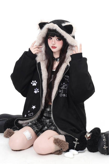 キャットファーフード付きジャケット