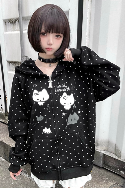 Cat Hood Dot Zip Hoodie