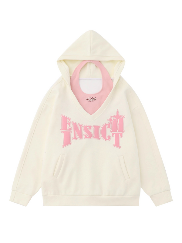 ルーズツーピースセットフード付きスウェットシャツ＋ホルターネックショートキャミ