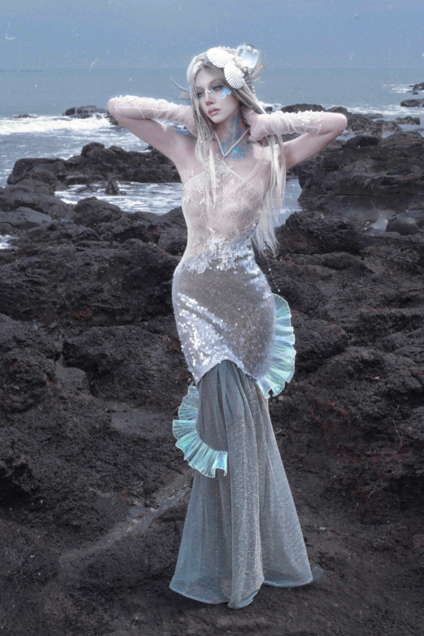 [Pre-order] Mermaid Seaside Dress + Sequined Shawl