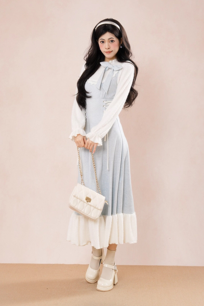 フレンチブルーリボンフリルドレス