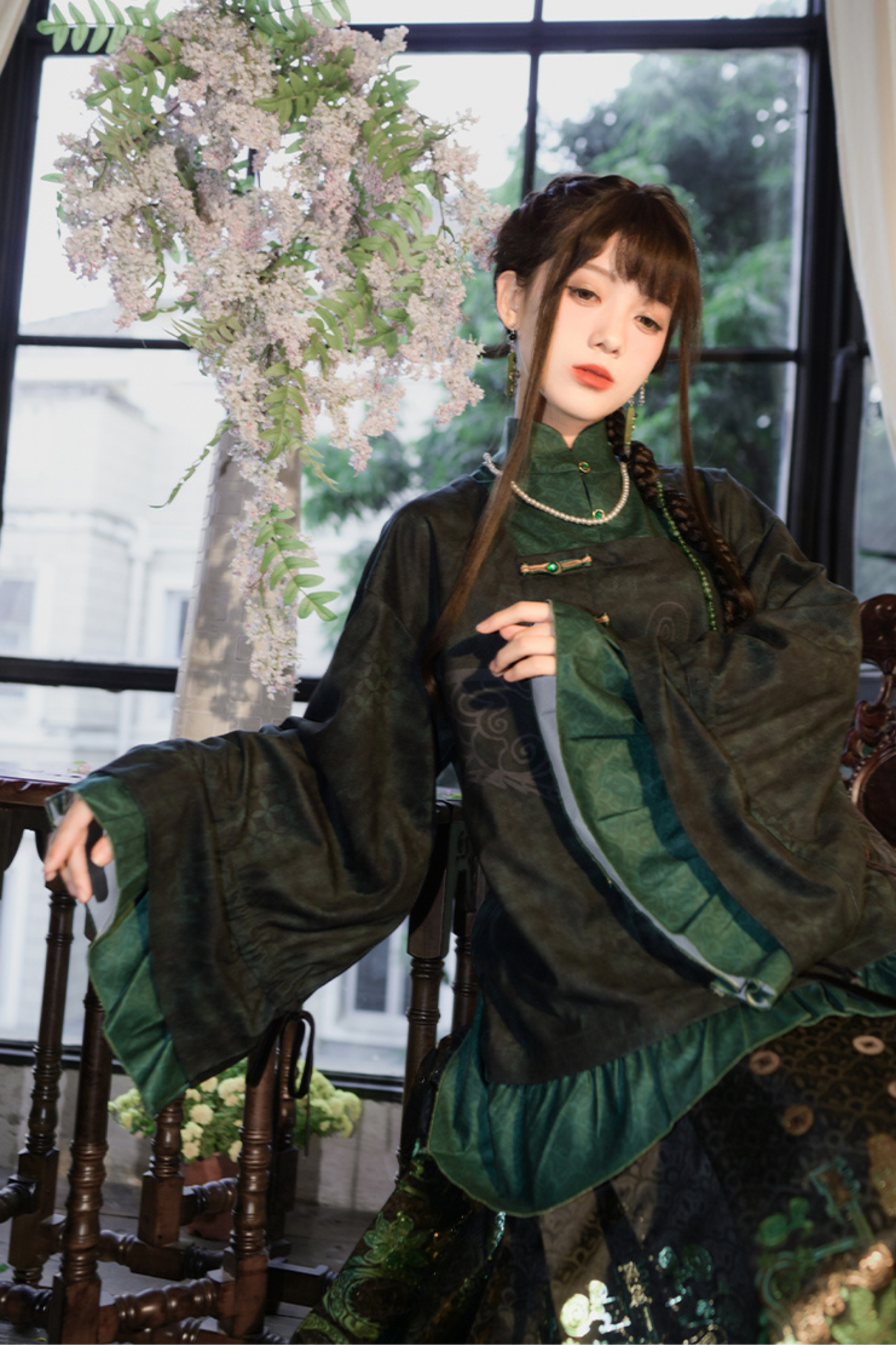 Dark China Flared Sleeve Top