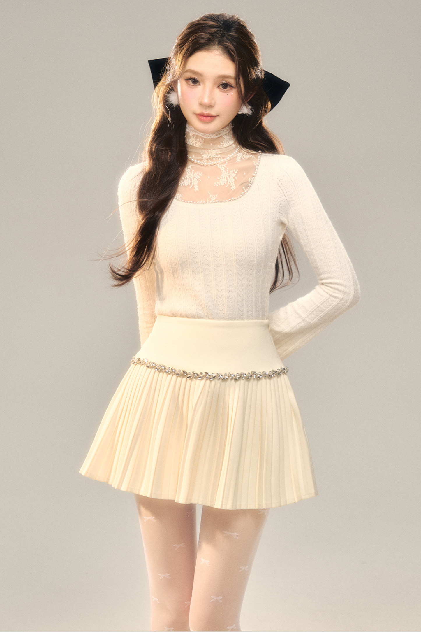 Diamond Wool Pleated Short Skirt