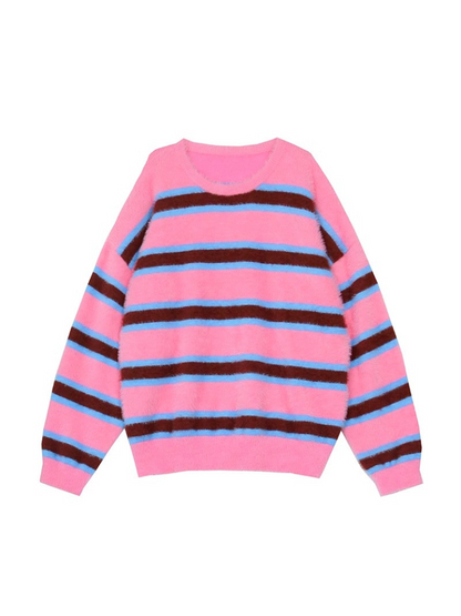 Retro Loose Contrast Stripe Sweater