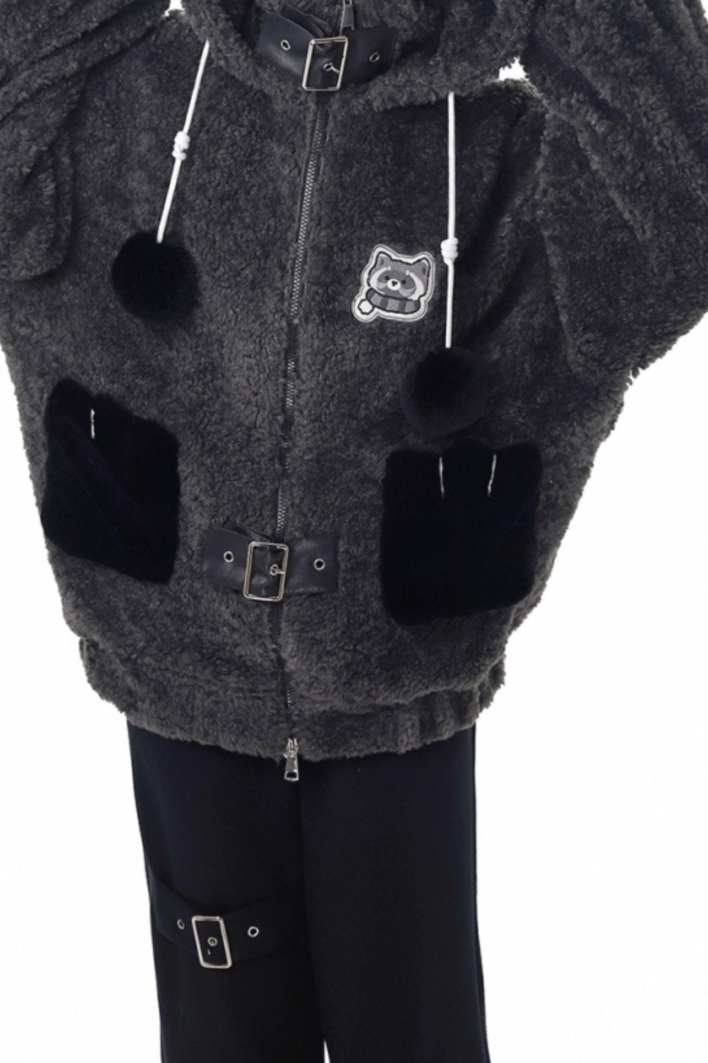 Tanuki fur jacket + sweatshirt + skirt + pants + leg covers