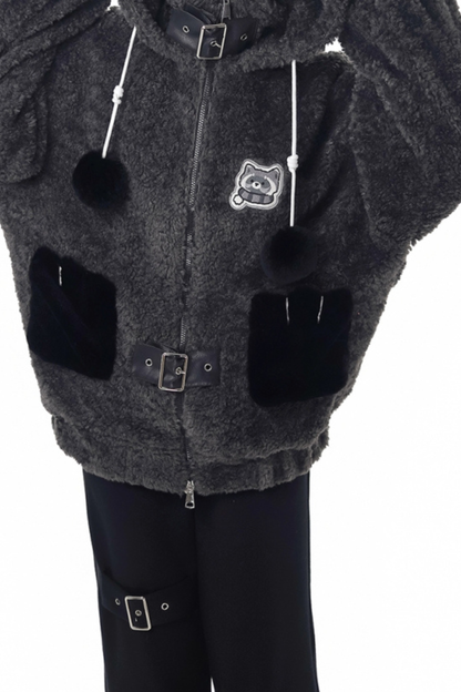 Tanuki fur jacket + sweatshirt + skirt + pants + leg covers