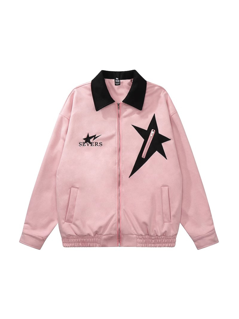 Trendy suede star patch loose jacket