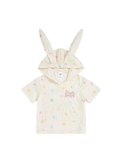 Cropped T-shirt with rabbit ears and foodie star print