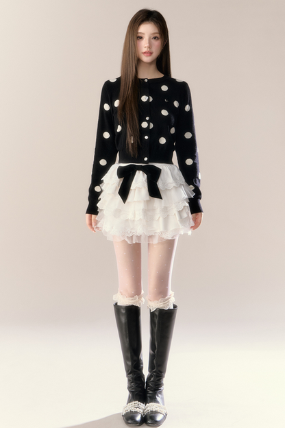 ベルベットドットデザインニットカーディガン