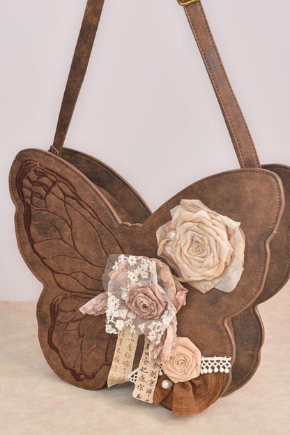 レトロブラウンバタフライワンショルダーバッグ