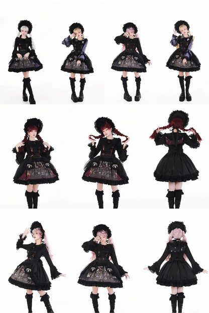 リフティングビーズゴシックストラッププリントドレス