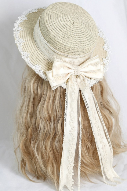 Lace Long Ribbon Straw Hat