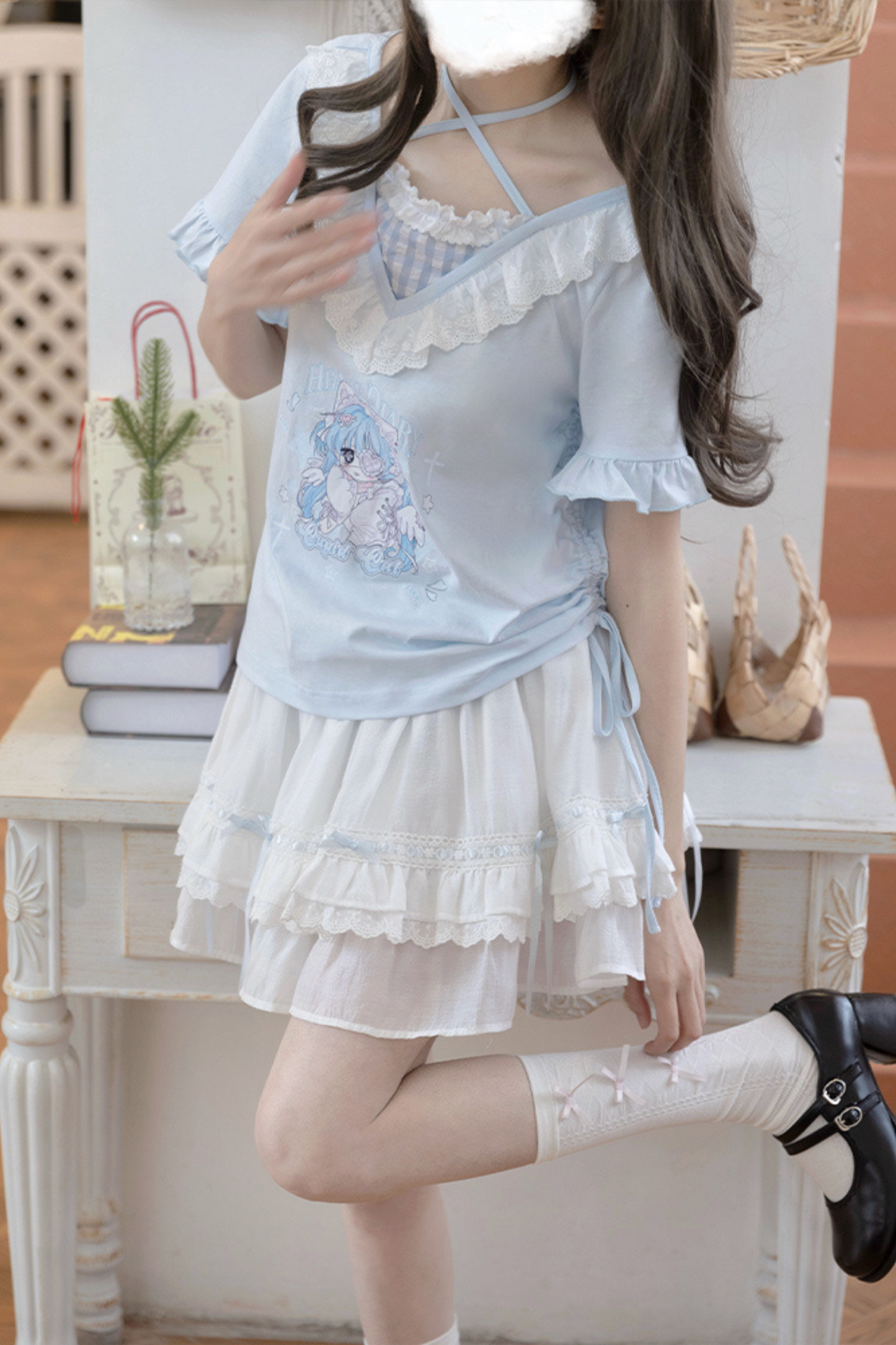 猫スイートブルートップス＆スカート