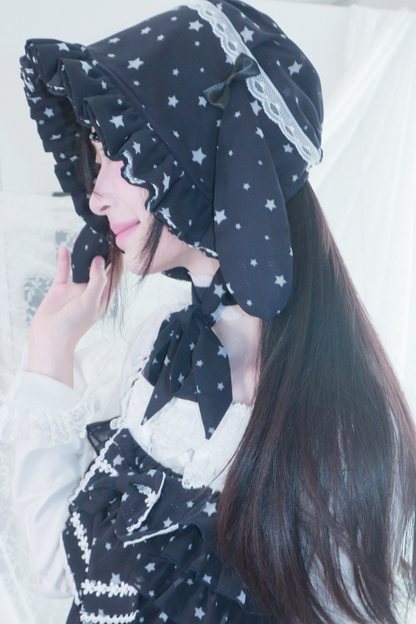 ドットシフォンサンドレス+ラビットハット