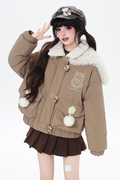 Bear Sailor Fur Collar Duffle Jacket