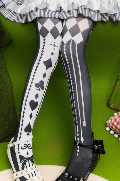 アシメモノクロトランプタイツ