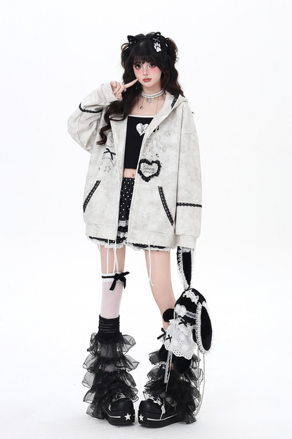 レースバニーフードルーズパーカー