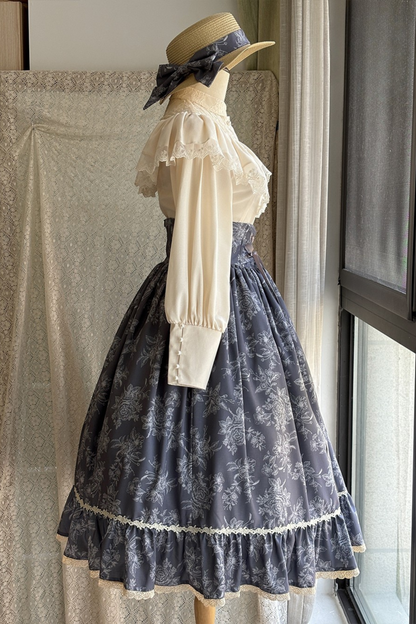 Sketch Wild Rose Elegant Herringbone Lolita Skirt