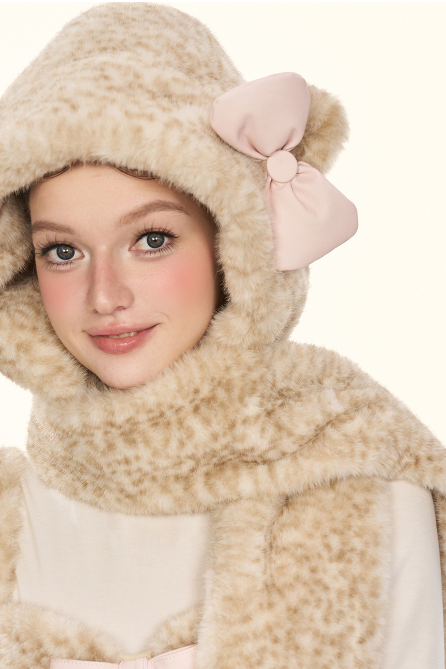 リトルミルクリボンレオパードマフラーハット