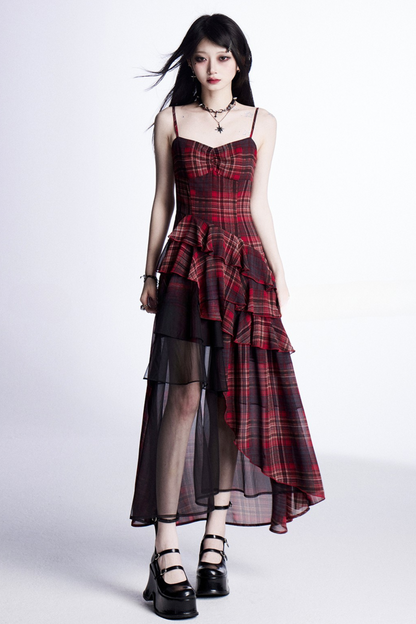 チェックハルタードレス＋シアーカーディガン