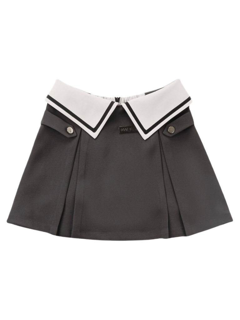 Line Flange Collar Waist Box Pleated Skirt