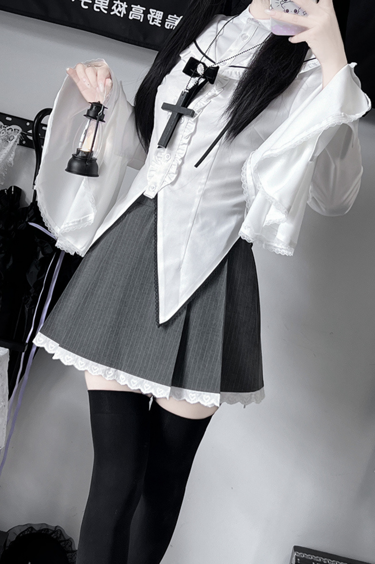 Gothic style sailor shirt + lace skirt