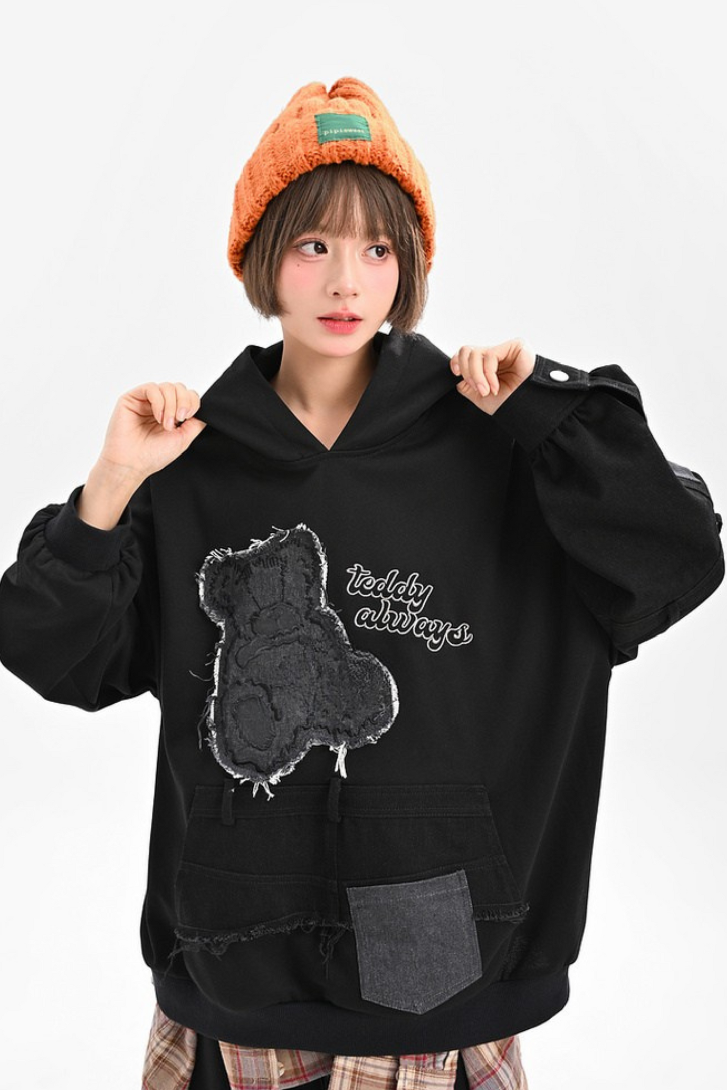 Patchwork Bear Design Loose Hooded Hoodie + Sweatpants