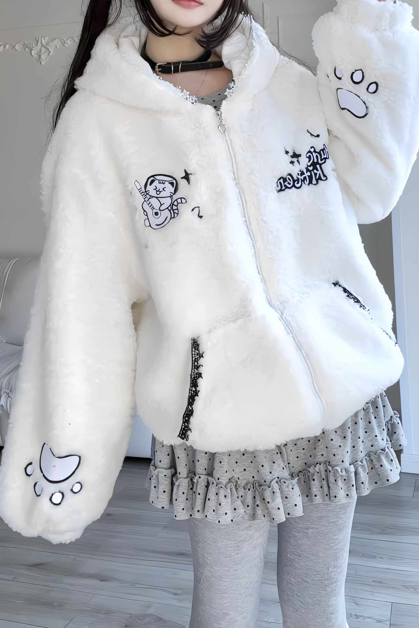 Rabbit Ear Fur Hooded Coat