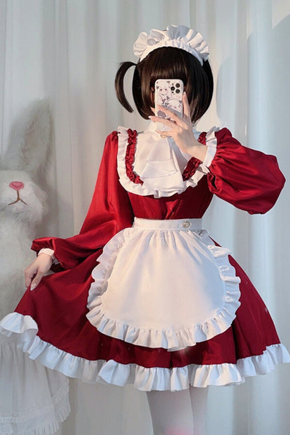 Vintage Red Maid Cosplay Dress