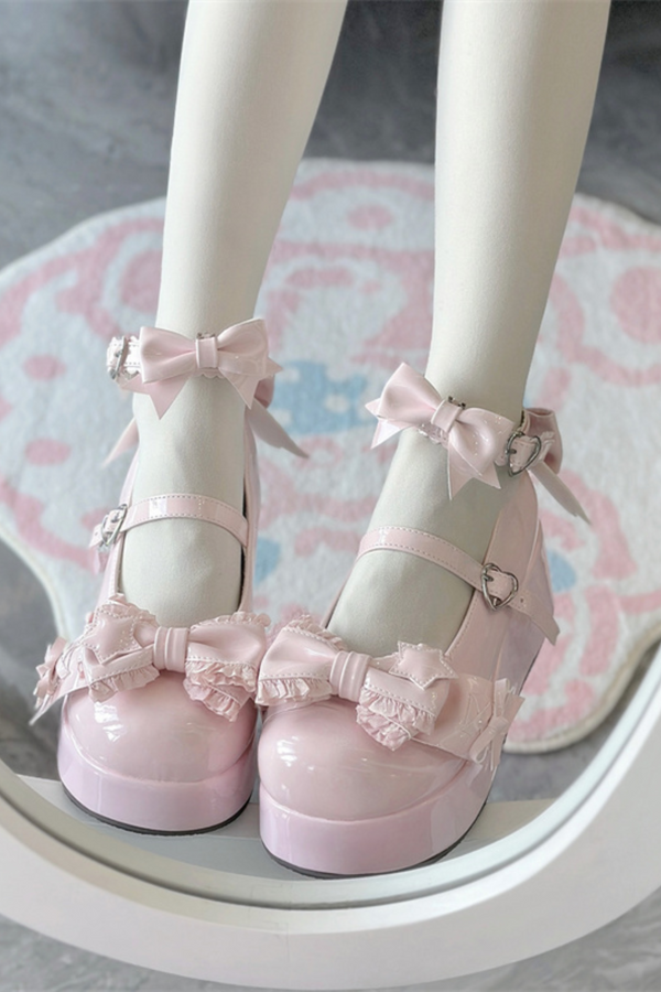 Cookie Lolita Ruffle Ribbon Shoes