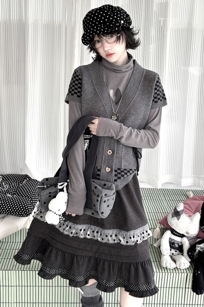 Dot Sleeve Y2K Top + Flare Skirt