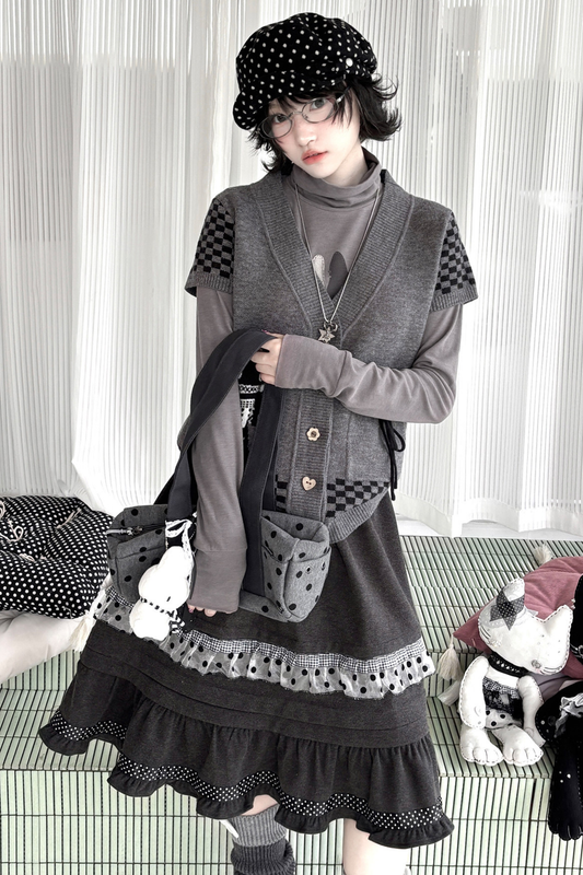 Dot Sleeve Y2K Top + Flare Skirt