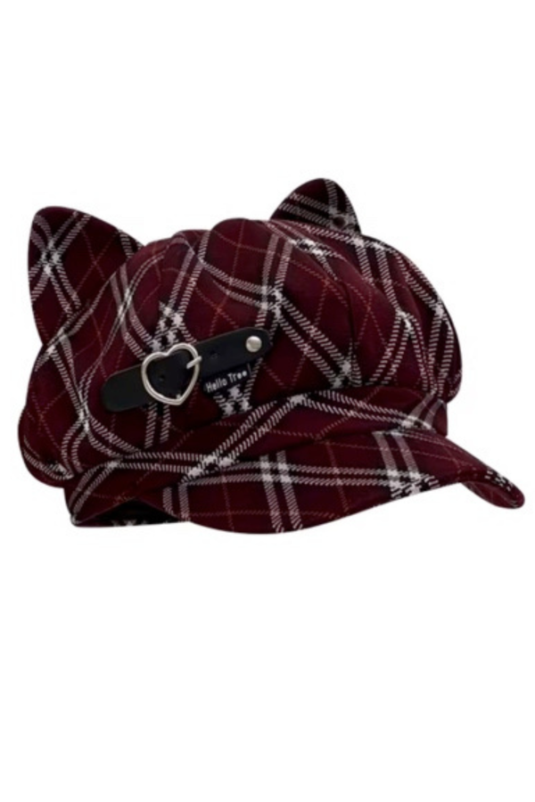 Red Plaid Cat Ear Beret