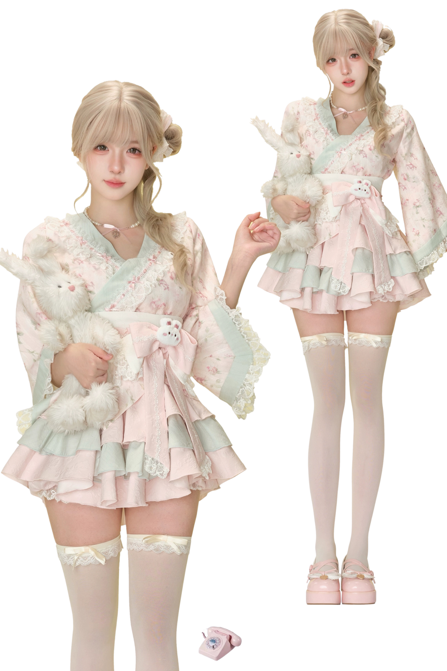 和デザイントップス+ケーキスカート+リボンベルト