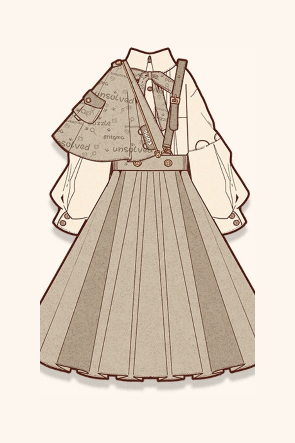 Retro Sleeve Blouse + Asymmetrical Dress + Big Ribbon
