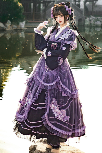 ダークチャイナクロスカラードレス+オーバードレス+スカート