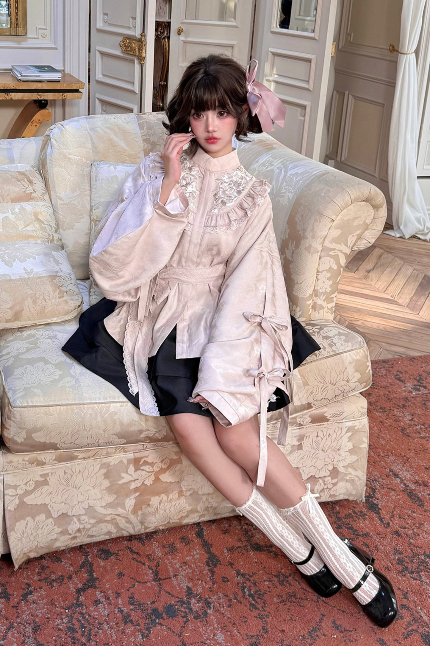 Hanfu Stand Collar Jacket + Puffy Skirt