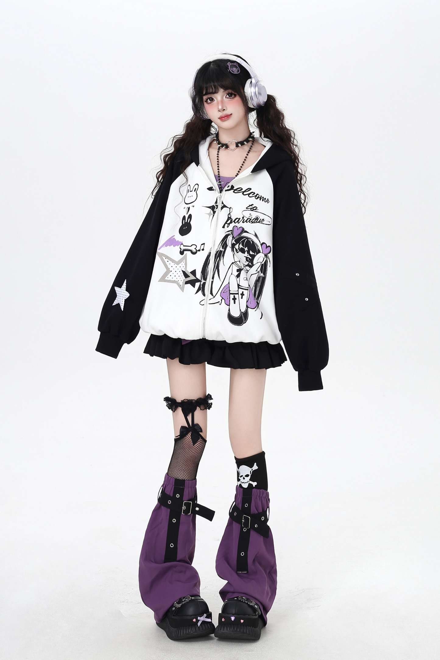 Dark Cute Loose Zip Hooded Hoodie