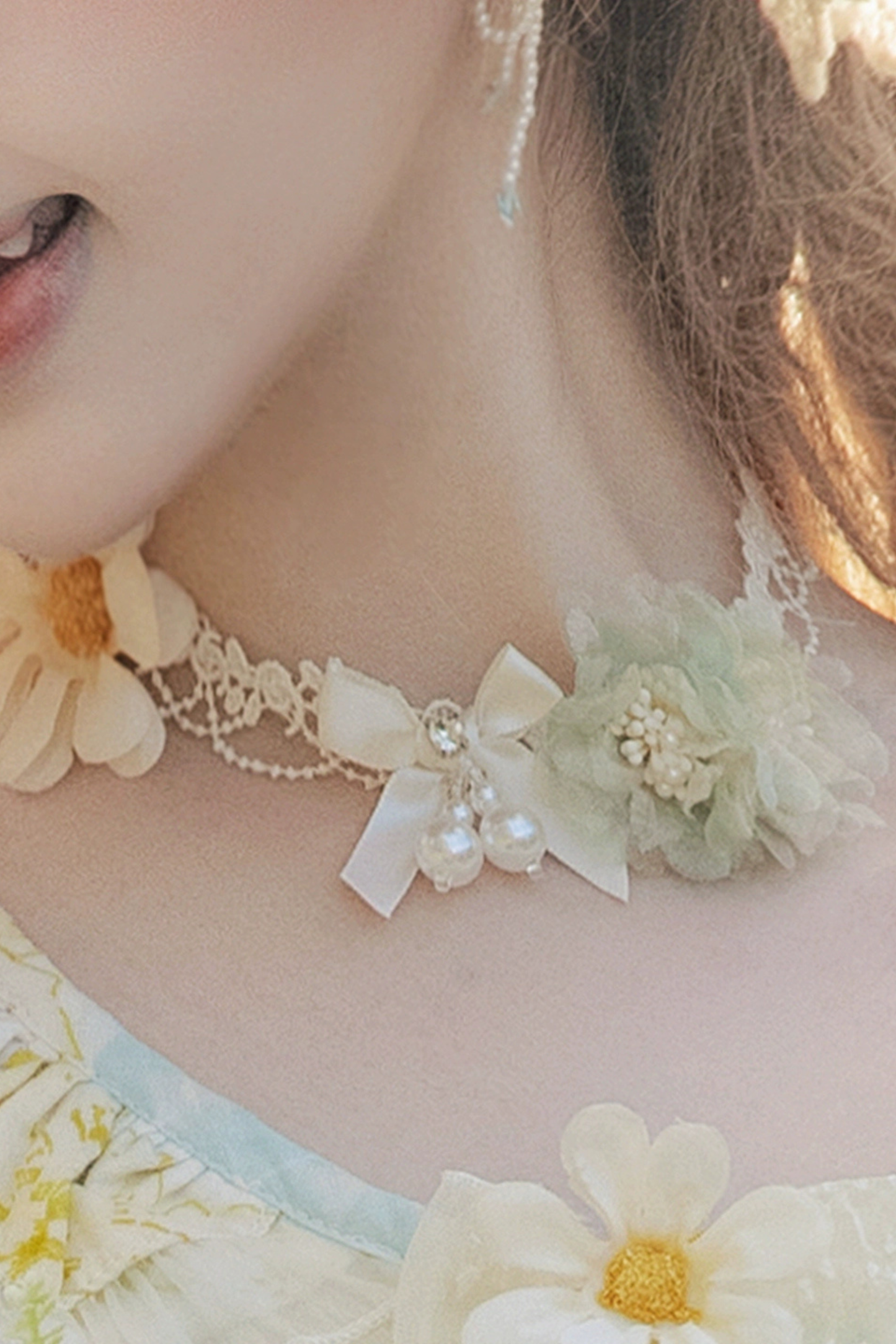 デイジーウェディングロリータハット+グローブ+バッグ+ネックレス