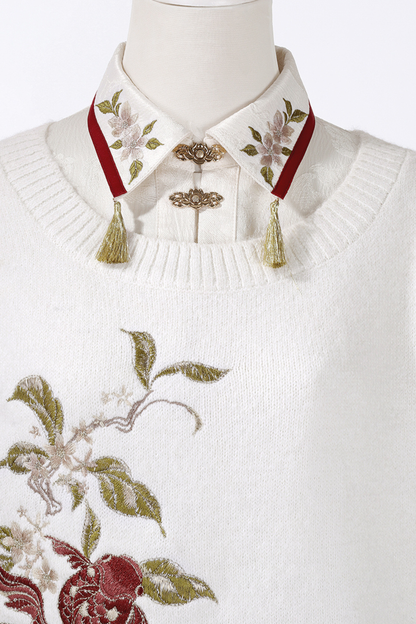 チャイナスノーニットベスト+シャツ+スカート