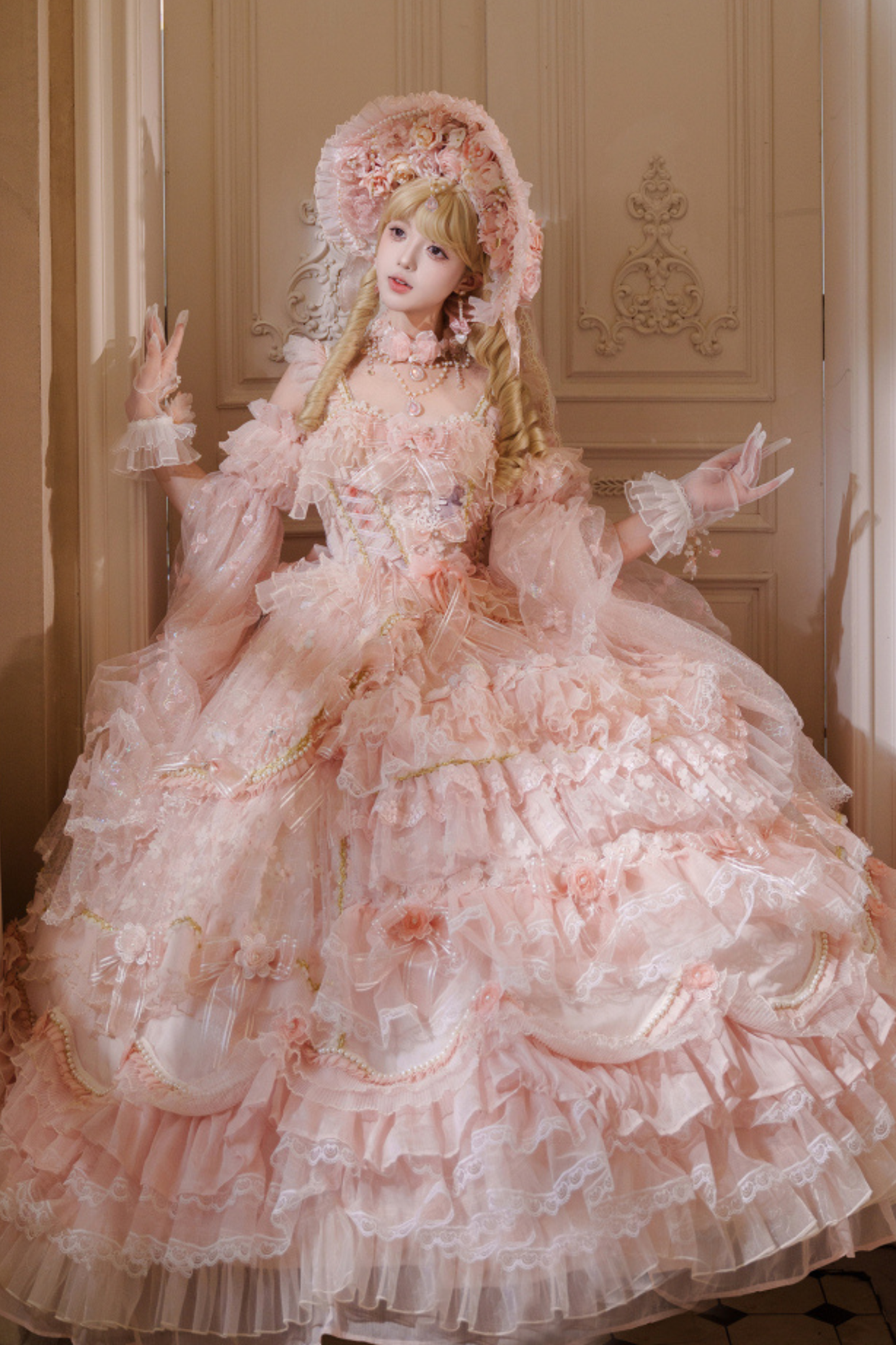 スイートフラワーゴージャスティーパーティーロリータアクセサリーハット+ベール+ネックレス+グローブ+セプター