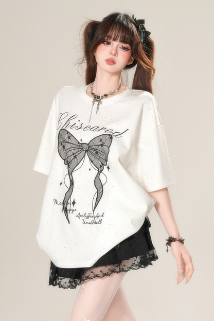 レースリボンルーズ地雷トップス