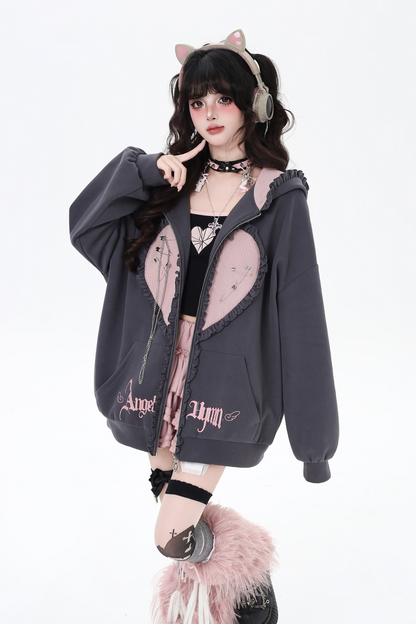 Love Heart Bunny Hooded Loose Hoodie