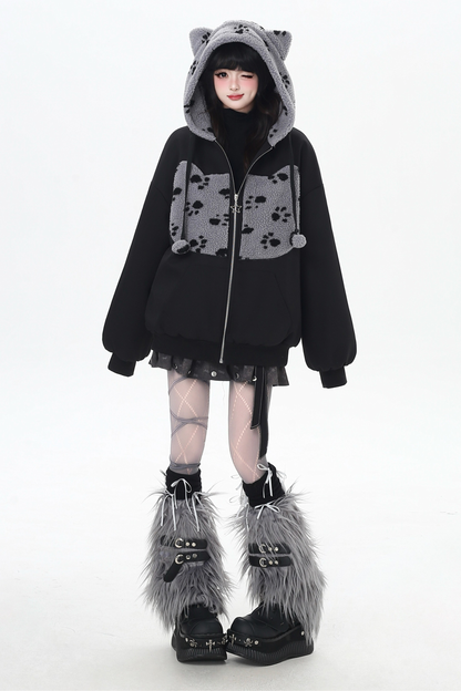 Dark Sweet Cat Ear Fleece Loose Jacket
