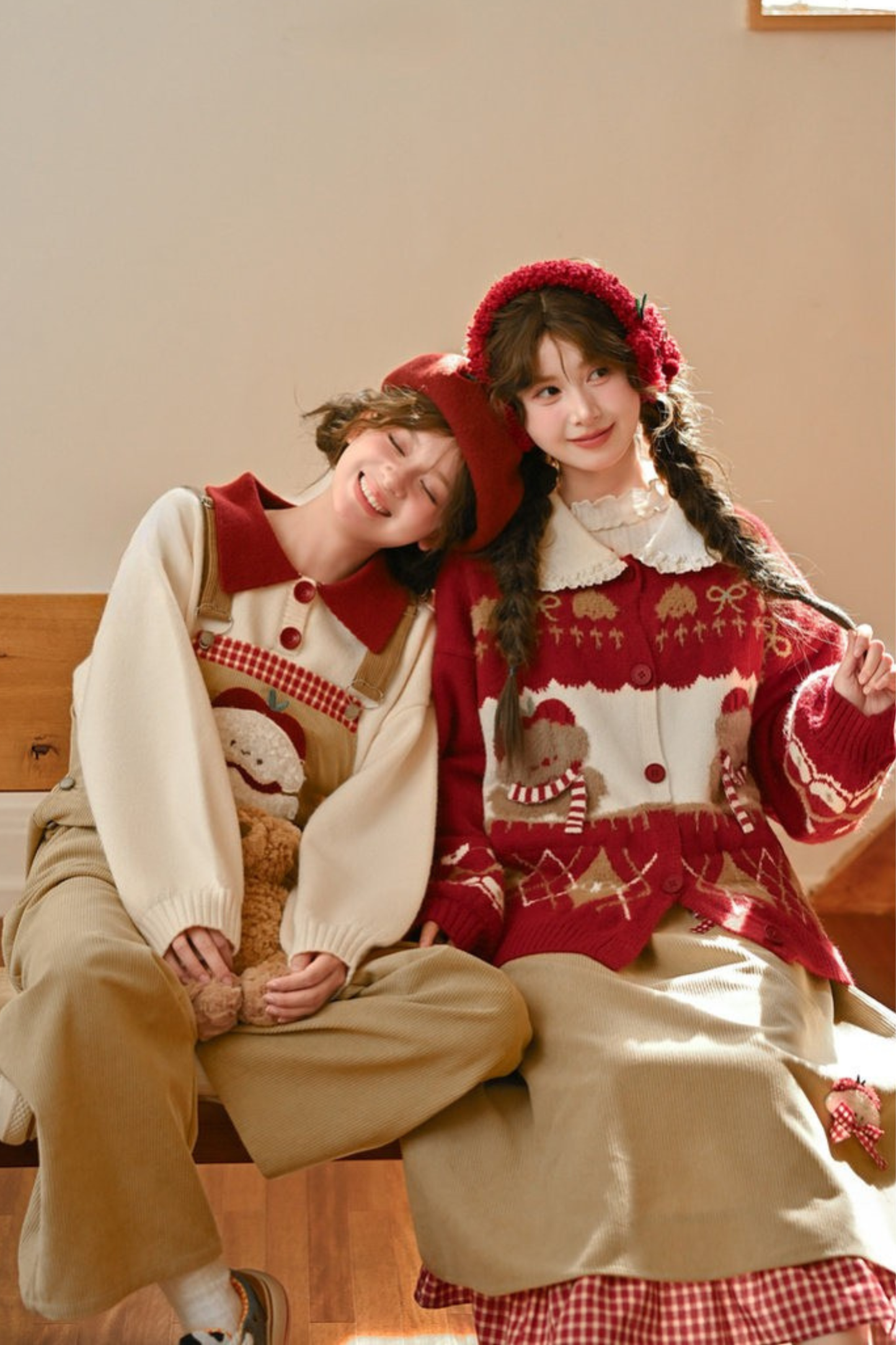 アニマルニットポロセーター+カーディガン