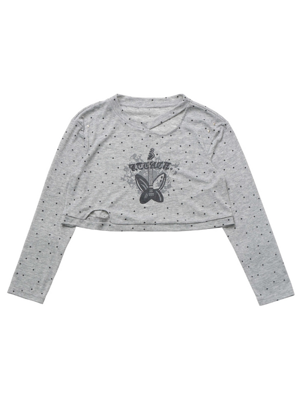 ハイドバタフライサマーニットプリントショートプルオーバー＋パンクイレギュラーチュールスカート