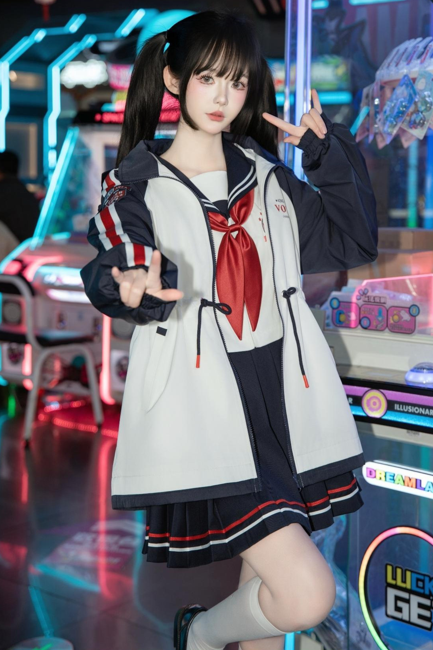 Subculture Sailor Top + Pleated Skirt + Hooded Jacket